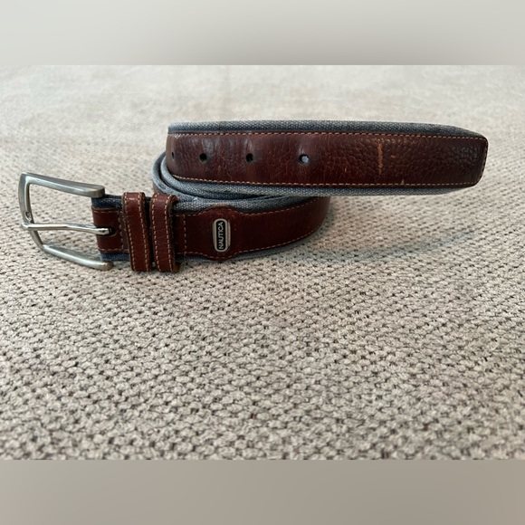 Vintage Nautica‎ Leather & Denim Belt 38 - Picture 1 of 6
